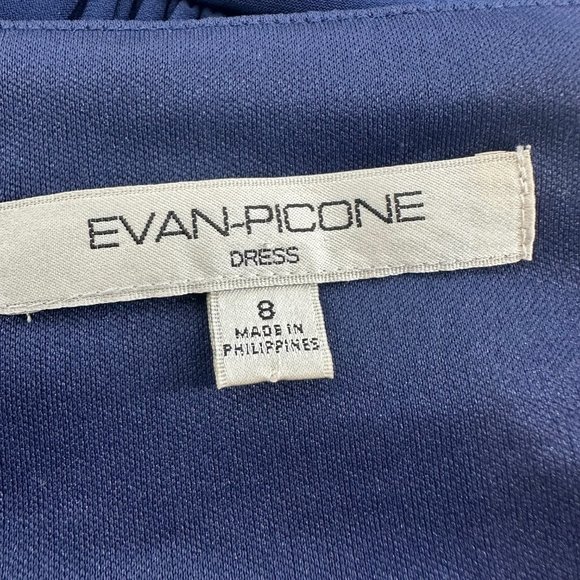 Evan Picone Dress Navy Blue Sz 8 V-Neck Short Sleeve Stretch Zipper Closure - Picture 2 of 15